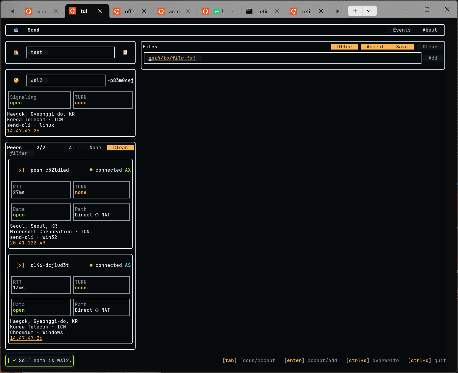 Send TUI on Unix